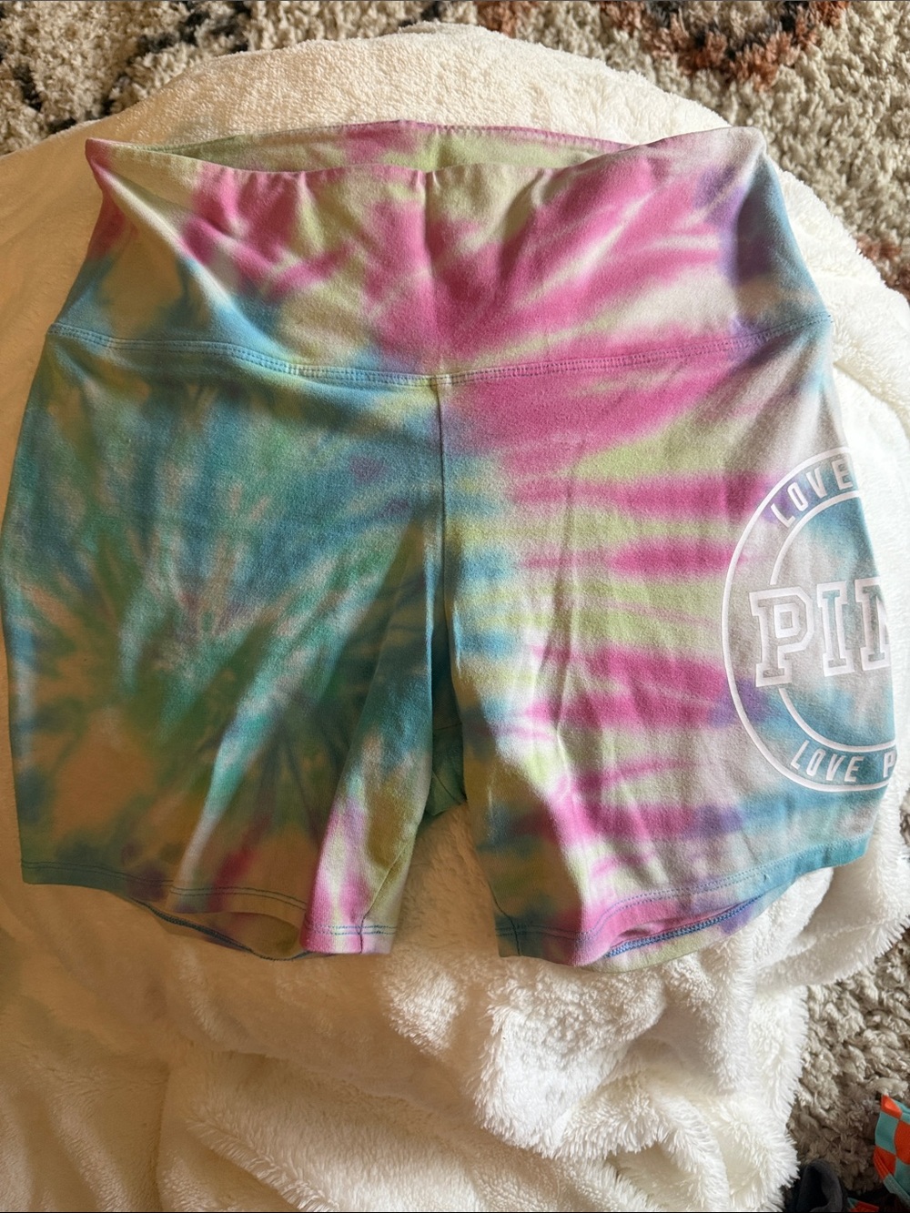 PINK Victoria's Secret Tie-Dye Bike Shorts in Pink, Blue & Cream
